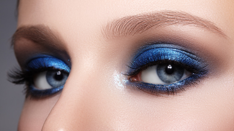 Blue eyes with sparkly blue eye shadow