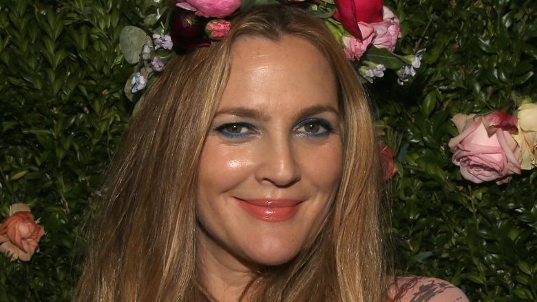 Drew Barrymore with flowers in hair