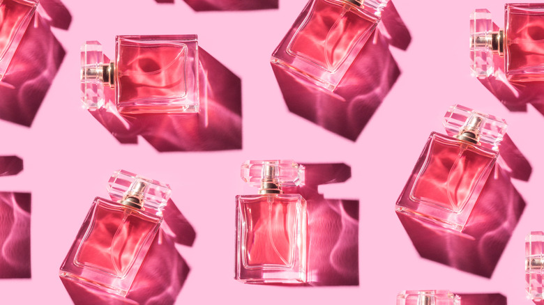 Dozens of pink perfume bottles