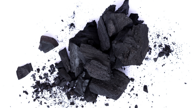 black chunks of charcoal