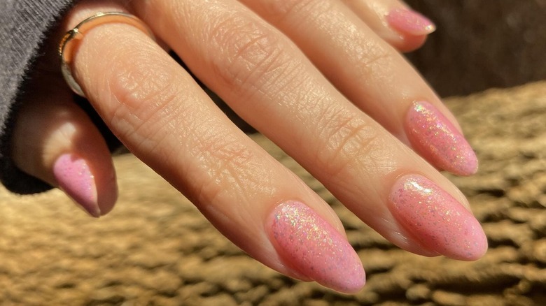 Pink sparkly jelly glaze nails