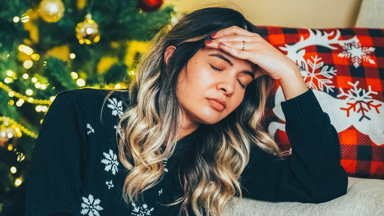 Woman tired and stressed during Christmas