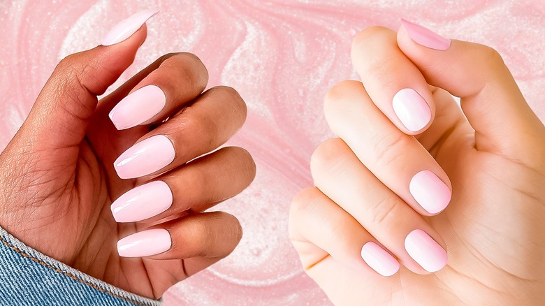hands with pink milkshake nails