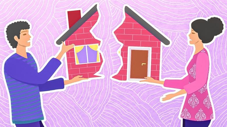 illustrated couple and broken home