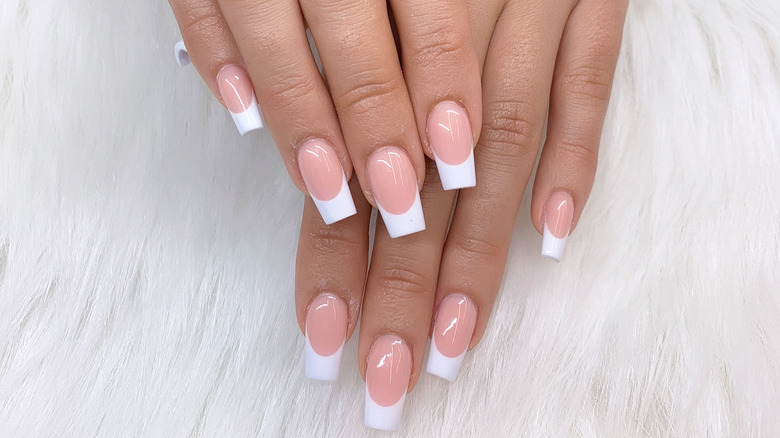 Milky French manicure on square nails
