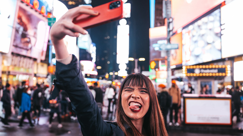 Woman takes selfie in NYC