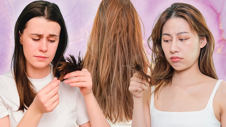 Women examining hair ends